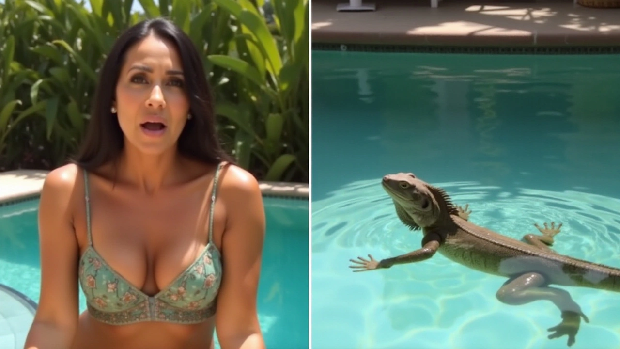 Anitta se depara com iguana em piscina de casa em Miami após tempestade